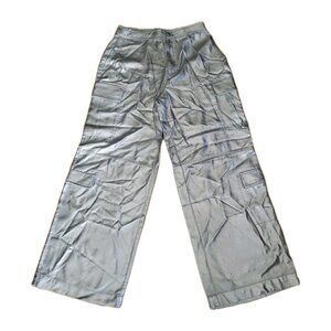 Zara Pants Cargo Wide Leg Silver High Waist Metallic XL Womens 32 Inseam